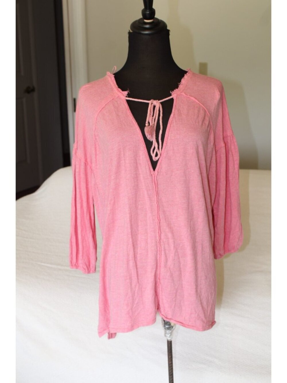 Free People Pink Rose Heather Women Top Size M Long Sleeve Loose Blouse Summer